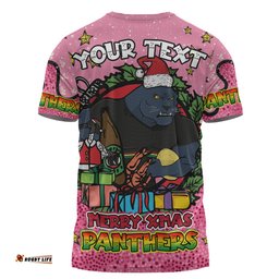 Amazing Aussie Penrith Panthers Christmas Custom T-shirt - Merry Christmas Our Beloved Team With Aboriginal Dot Art Pattern V2 T-shirt
