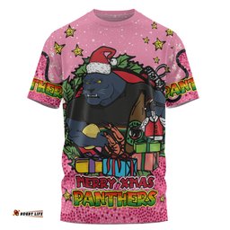 Amazing Aussie Penrith Panthers Christmas Custom T-shirt - Merry Christmas Our Beloved Team With Aboriginal Dot Art Pattern V2 T-shirt