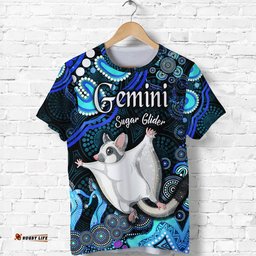 custom personalised australian astrology t shirt gemini sugar glider zodiac aboriginal vibes blue