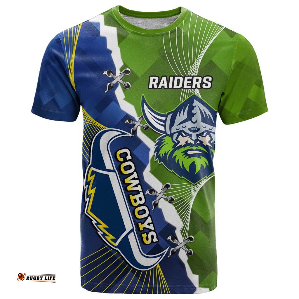 personalised cowboys and raiders rugby t shirt sporty version