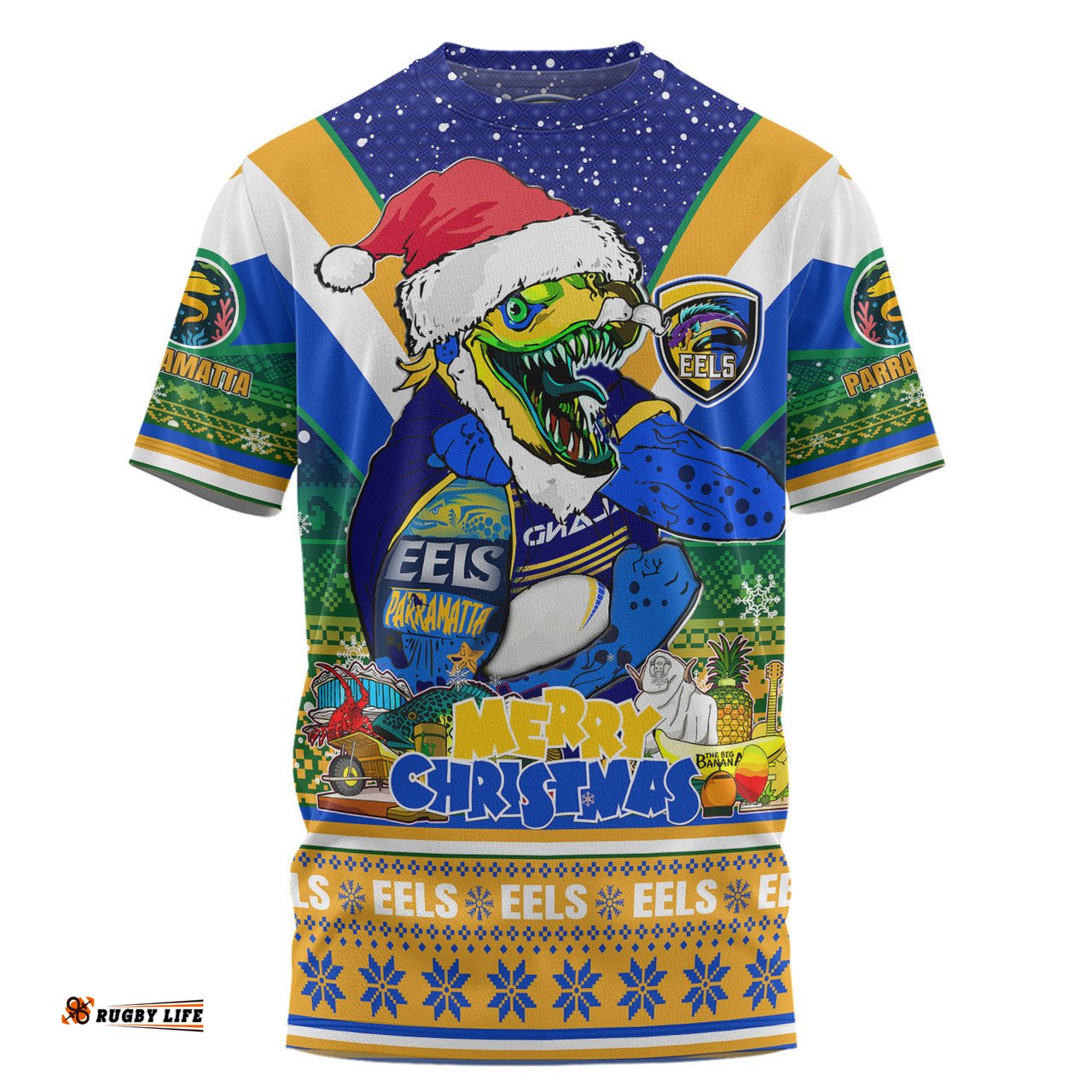 Amazing Aussie Parramatta Eels Christmas Custom T-shirt - Parramatta Eels Santa Aussie Big Things Christmas T-shirt