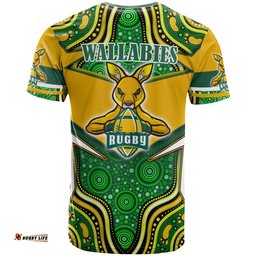 Amazing Aussie Wallabies Rugby T-shirt - Custom Super Kangaroo Rugby Ball Mascot Aboriginal Inspired Style T-shirt