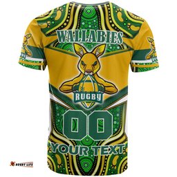 Amazing Aussie Wallabies Rugby T-shirt - Custom Super Kangaroo Rugby Ball Mascot Aboriginal Inspired Style T-shirt