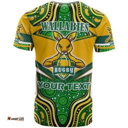 Amazing Aussie Wallabies Rugby T-shirt - Custom Super Kangaroo Rugby Ball Mascot Aboriginal Inspired Style T-shirt
