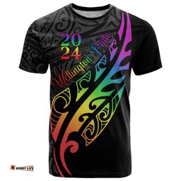 personalised new zealand wellington pride t shirt maori fern with pride flag 2024