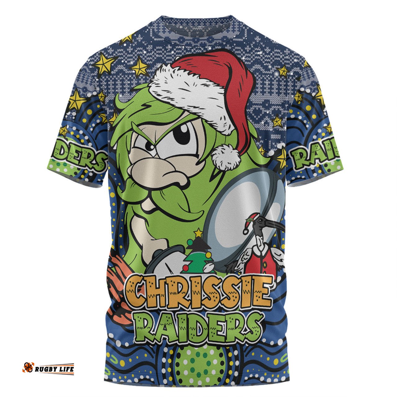Amazing Aussie Canberra Raiders Christmas Custom T-shirt - Christmas Knit Patterns Vintage Jersey Ugly T-shirt