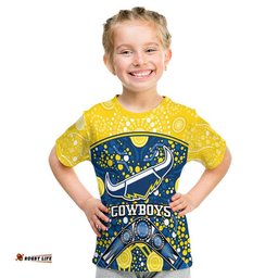 custom personalised cowboys rugby t shirt boomerang indigenous dots