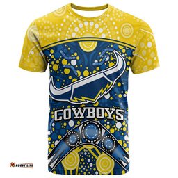 custom personalised cowboys rugby t shirt boomerang indigenous dots