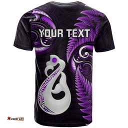 personalised new zealand t shirt aotearoa silver fern with manaia maori unique purple