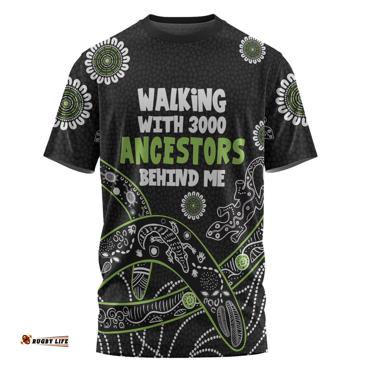 Amazing Aussie Australia Aboriginal T-shirt - Walking with 3000 Ancestors Behind Me Black and Green Patterns T-shirt
