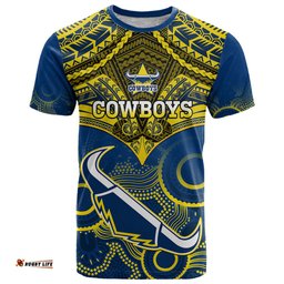 personalised cowboys rugby t shirt aboriginal mix polynesian pattern