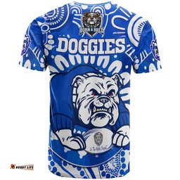 Amazing Aussie Canterbury-Bankstown Bulldogs Custom T-Shirt - Indigenous Doggies Blue and Whites Aboriginal Inspired T-Shirt
