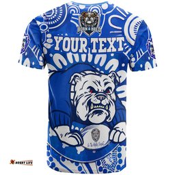 Amazing Aussie Canterbury-Bankstown Bulldogs Custom T-Shirt - Indigenous Doggies Blue and Whites Aboriginal Inspired T-Shirt