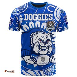 Amazing Aussie Canterbury-Bankstown Bulldogs Custom T-Shirt - Indigenous Doggies Blue and Whites Aboriginal Inspired T-Shirt