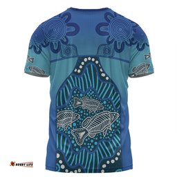 Amazing Aussie Australia Aboriginal Custom T-shirt - Blue Aboriginal Dot With Fish T-shirt