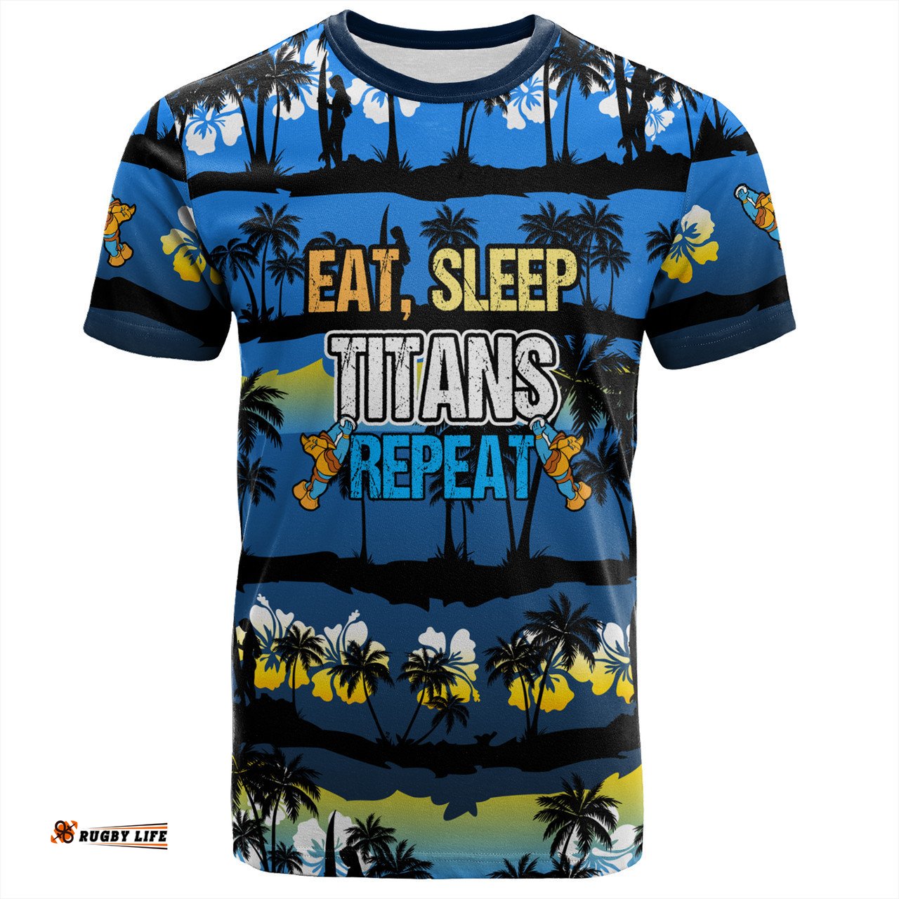 Amazing Aussie Gold Coast Titans Sport T-Shirt - Eat Sleep Repeat With Tropical Patterns