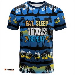Amazing Aussie Gold Coast Titans Sport T-Shirt - Eat Sleep Repeat With Tropical Patterns