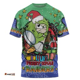 Amazing Aussie Canberra Raiders Christmas Custom T-shirt - Merry Christmas Our Beloved Team With Aboriginal Dot Art Pattern T-shirt
