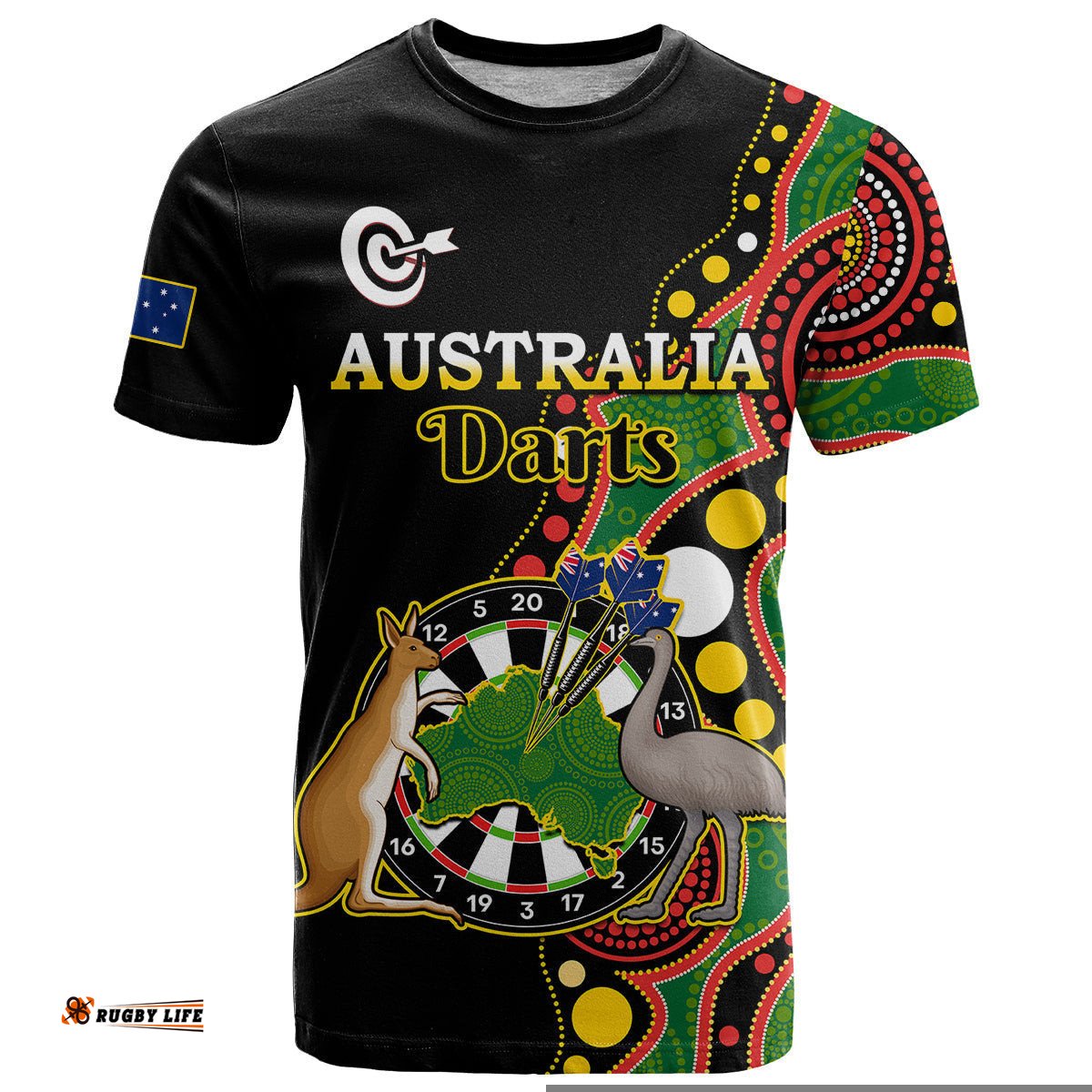 custom personalised australia darts indigenous art mix kangaroo and emu t shirt