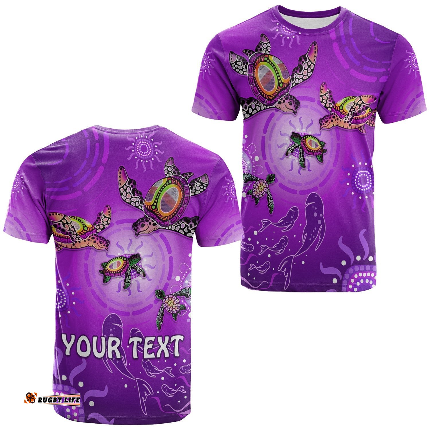 custom personalised australian aboriginal t shirt happy turtle family version purple