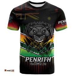 Amazing Aussie Penrith Panthers T-Shirt - Penrith Panthers Mascot With Australia Flag