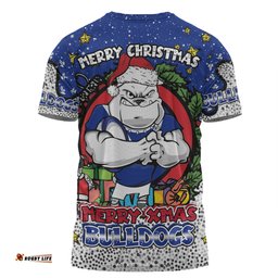 Amazing Aussie Canterbury-Bankstown Bulldogs Christmas Custom T-Shirt - Merry Christmas Our Beloved Team With Aboriginal Dot Art Pattern T-Shirt