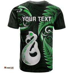 personalised new zealand t shirt aotearoa silver fern with manaia maori unique green