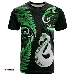 personalised new zealand t shirt aotearoa silver fern with manaia maori unique green