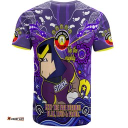 Amazing Aussie Melbourne Storm T-Shirt Custom Naidoc Keep the Fire Burning! Blak, Loud & Proud Home Jersey