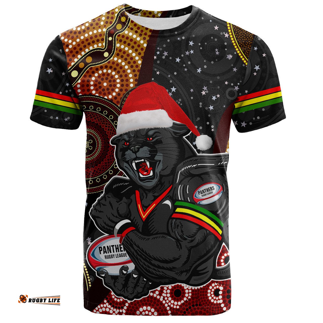 Amazing Aussie Penrith Panthers Christmas T-shirt - Penrith Panthers Merry Christmas Hat Aboriginal Style