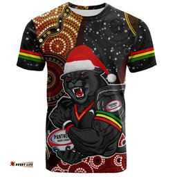Amazing Aussie Penrith Panthers Christmas T-shirt - Penrith Panthers Merry Christmas Hat Aboriginal Style