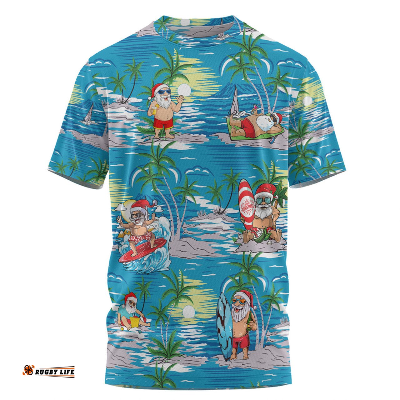 Amazing Aussie Australia Surfing Christmas T-shirt - Tropical Santa Surfing Funny T-shirt