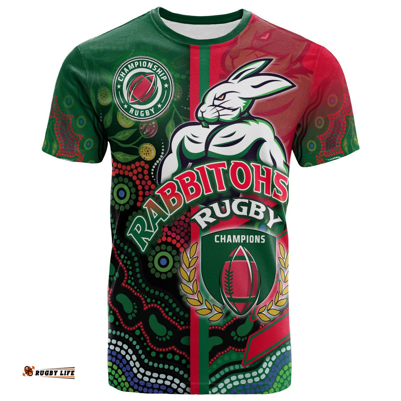 Amazing Aussie South Sydney Rabbitohs T-shirt - South Sydney Rabbitohs Ball Aboriginal Inspired Indigenous Sport Style T-shirt
