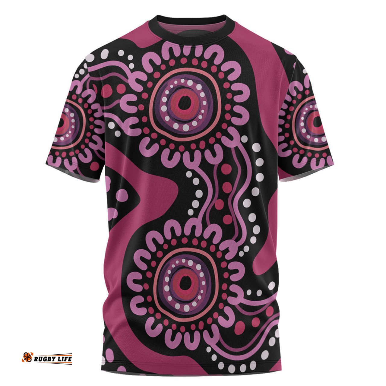 Amazing Aussie Australia Dot Painting Inspired Aboriginal T-shirt - Pink Flowers Aboriginal Dot Art T-shirt