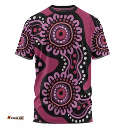 Amazing Aussie Australia Dot Painting Inspired Aboriginal T-shirt - Pink Flowers Aboriginal Dot Art T-shirt
