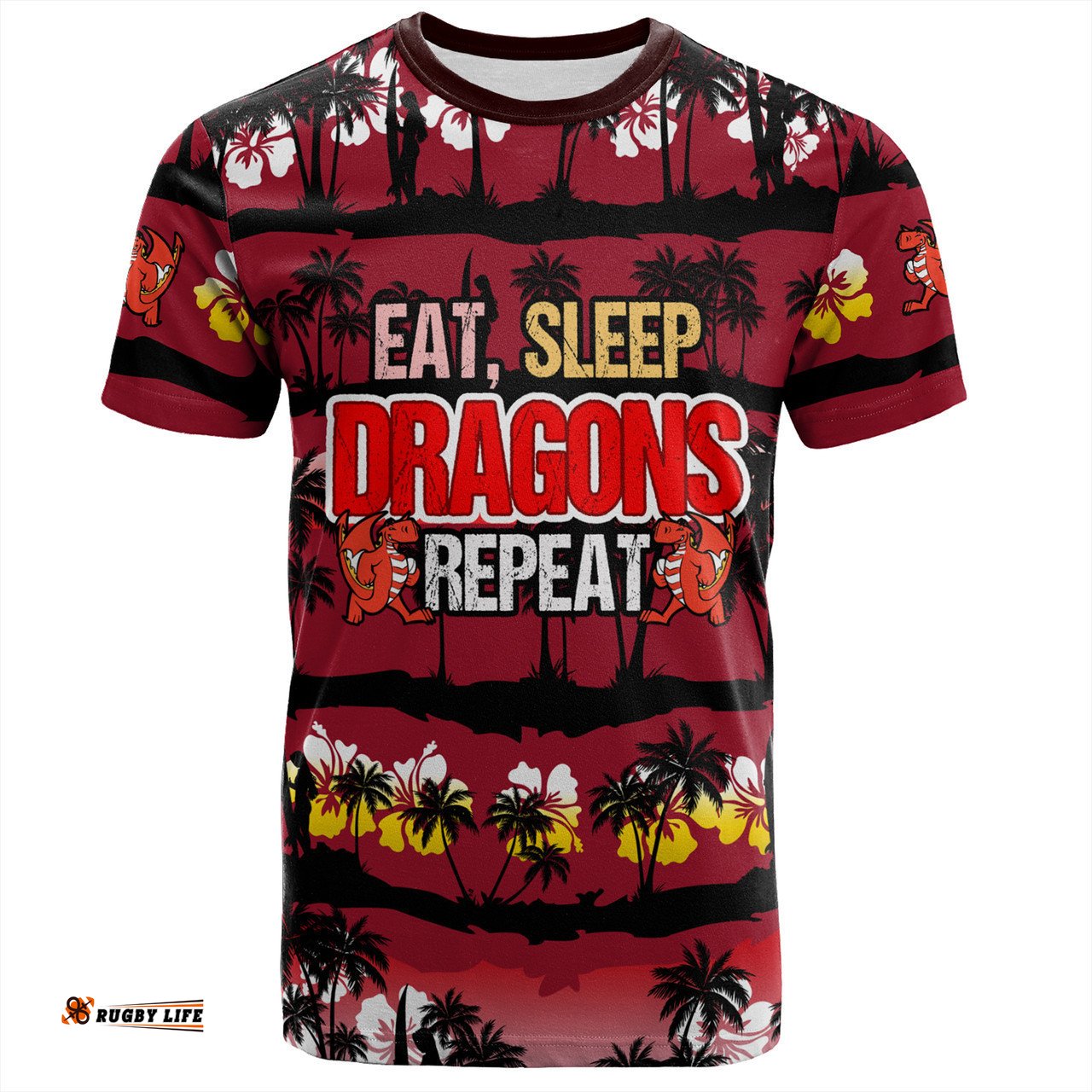 Amazing Aussie St. George Illawarra Dragons T-Shirt - Eat Sleep Repeat With Tropical Patterns