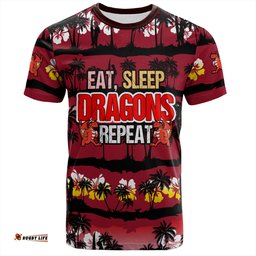 Amazing Aussie St. George Illawarra Dragons T-Shirt - Eat Sleep Repeat With Tropical Patterns
