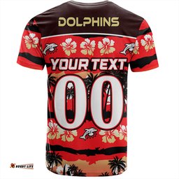 Amazing Aussie Redcliffe Dolphins T-Shirt - Tropical Hibiscus and Coconut Trees