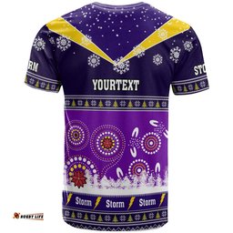 Amazing Aussie Melbourne Storm Christmas T-Shirt - Custom Melbourne Storm Ugly Christmas And Aboriginal Inspired Patterns T-Shirt