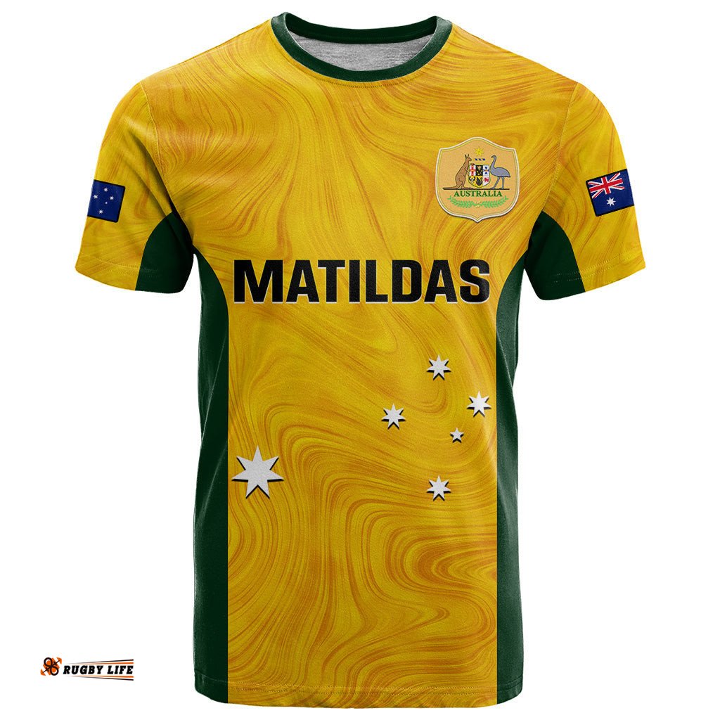 personalised australia soccer t shirt gold matildas world cup 2023 go champions