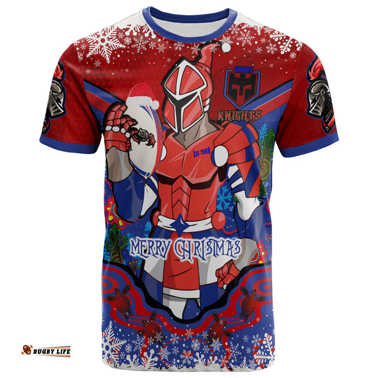 Amazing Aussie Newcastle Knights Christmas T-shirt - Custom Merry Christmas Newcastle Knights Indigenous T-shirt
