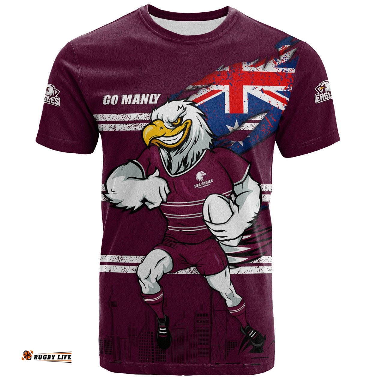 Amazing Aussie Manly Warringah Sea Eagles T-Shirt Custom For Die Hard Fan Australia Flag Scratch Style