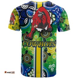 Amazing Aussie North Queensland Cowboys T-shirt - Custom North Queensland Cowboys Logo Aboriginal Inspired Indigenous Sport Style T-shirt