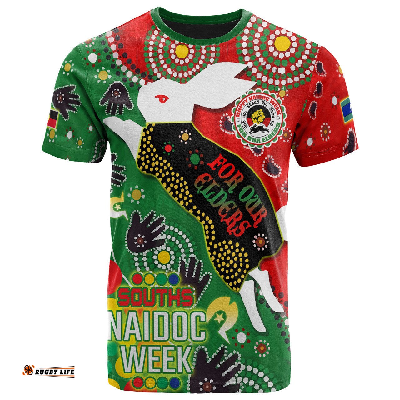 Amazing Aussie South Sydney Rabbitohs T-shirt - Custom Souths Naidoc For Our Elders Watercolour Dot Painting T-shirt