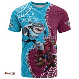 personalised eagles and sharks rugby t shirt aboriginal mix polynesian pattern