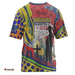 Amazing Aussie Parramatta Eels Anzac Watercolor Custom T-shirt - Parramatta Eels Anzac Day Commemoration Poppy Flower T-shirt