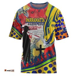 Amazing Aussie Parramatta Eels Anzac Watercolor Custom T-shirt - Parramatta Eels Anzac Day Commemoration Poppy Flower T-shirt