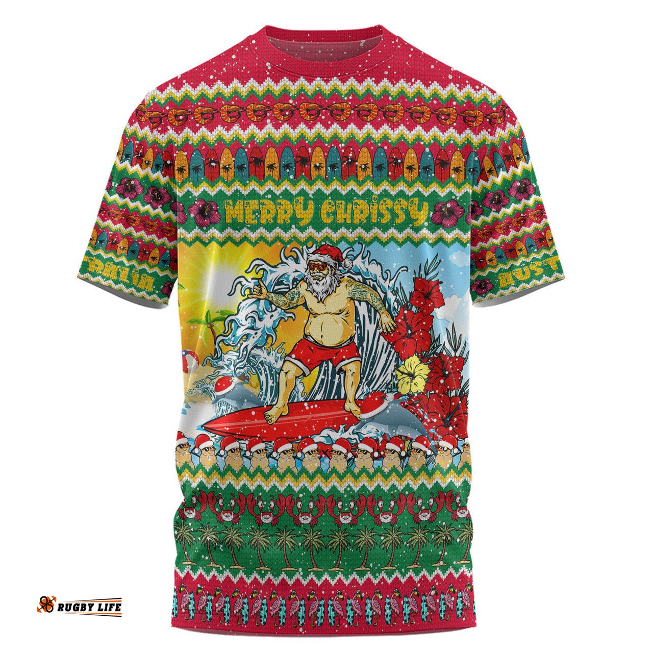 Amazing Aussie Australia Christmas Custom T-shirt - Surfing Santa T-shirt