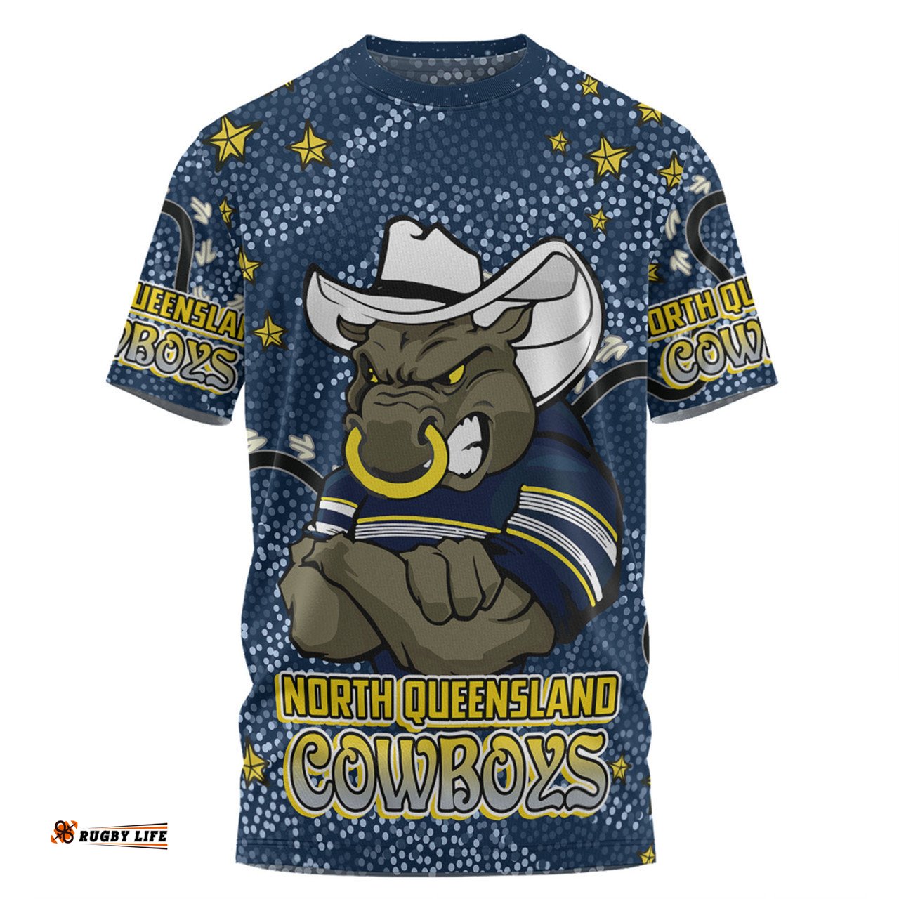 Amazing Aussie North Queensland Cowboys Custom T-shirt - Team With Dot And Star Patterns For Tough Fan T-shirt