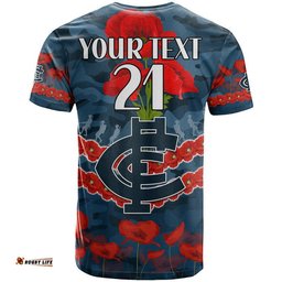 custom personalised blues football anzac t shirt lest we forget